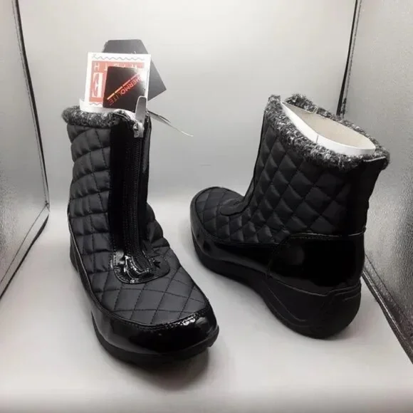 New Khombu Women's Shoe Ankle Boots Bootie Megan Waterproof Front Zip NIB Black - Picture 7 of 8